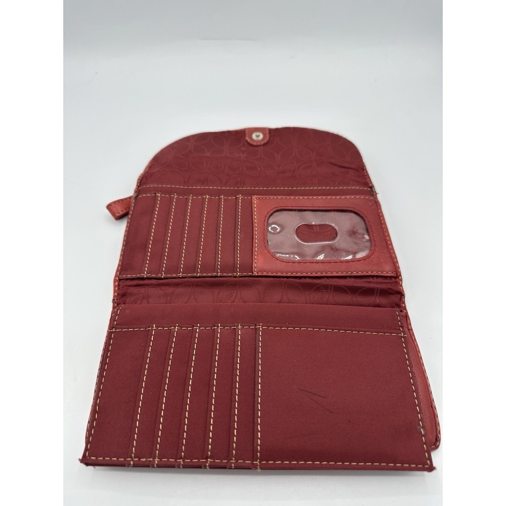 Fossil Red Leather Clutch Wallet Wristlet Organizer Women's Snap Zip - Picture 4 of 10